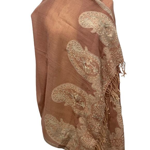 Hand Died Bead and Sequin Womens Wool Shawl Wrap by Frangi Tie Rack 76"L - Picture 2 of 7